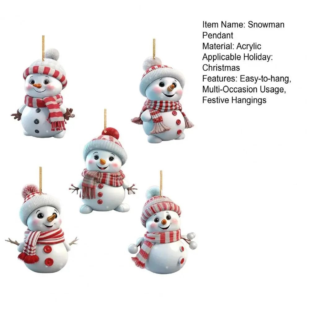 5pcs Acrylic Snowman Christmas Tree Hanging Ornaments 12
