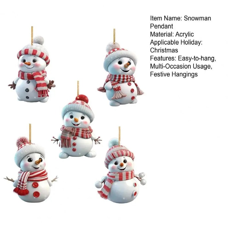 5pcs Acrylic Snowman Christmas Tree Hanging Ornaments 12