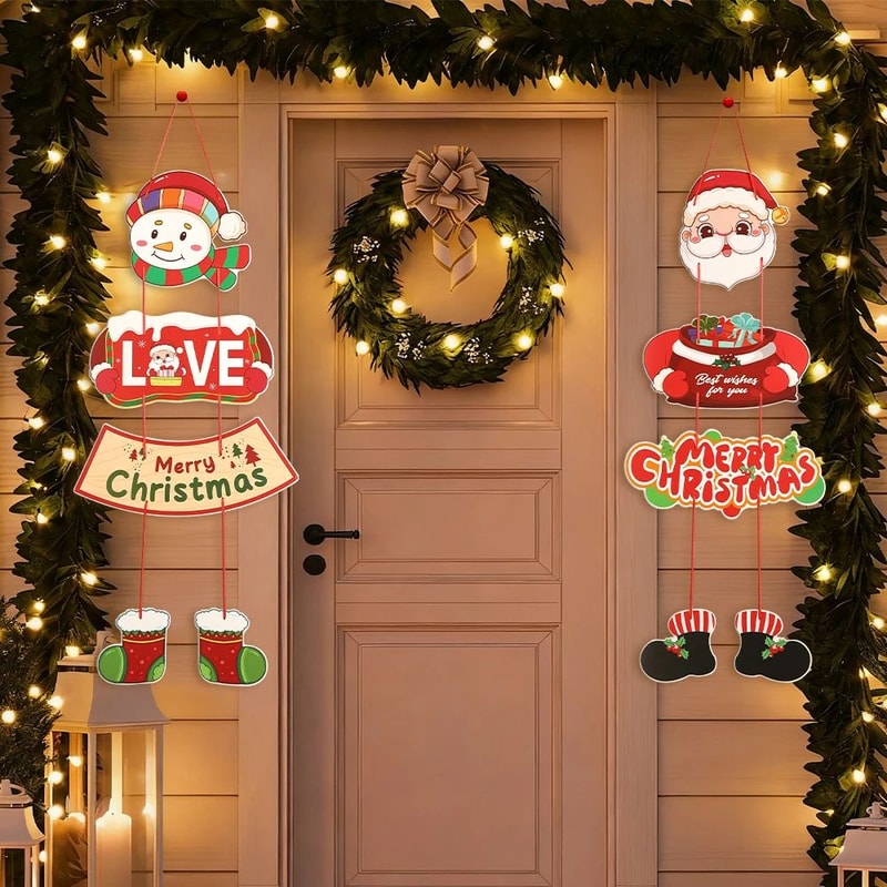 2pcs Santa Snowman Christmas Door Hanging Banner Decor 3