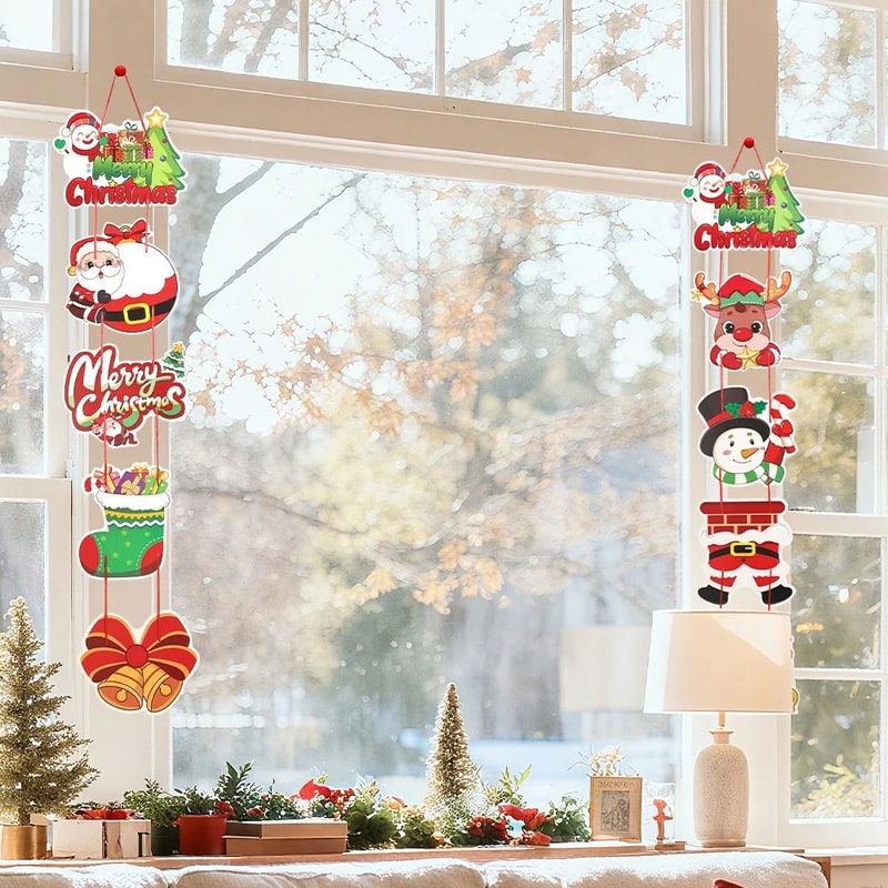 2pcs Santa Snowman Christmas Door Hanging Banner Decor 4