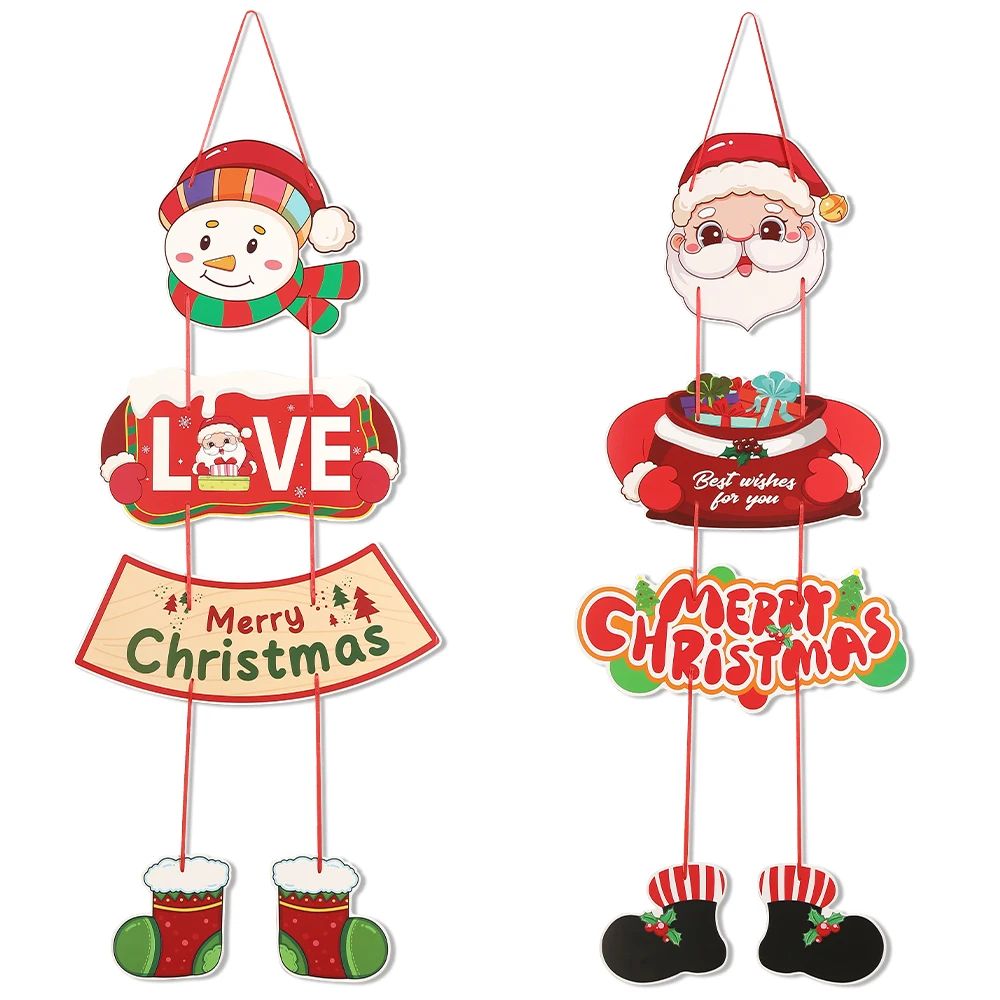 2pcs Santa Snowman Christmas Door Hanging Banner Decor 6