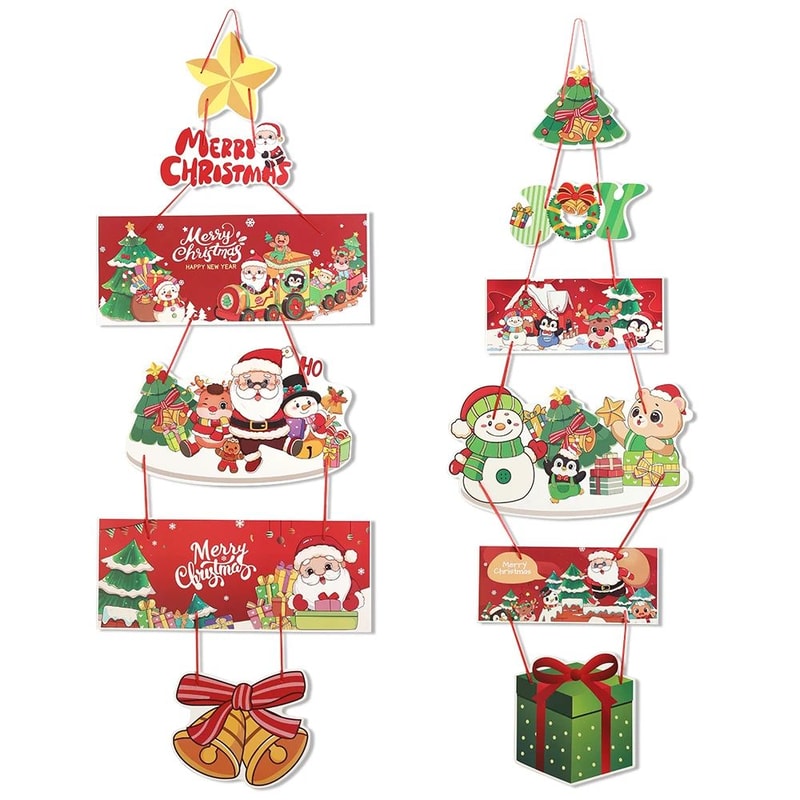 2pcs Santa Snowman Christmas Door Hanging Banner Decor 8