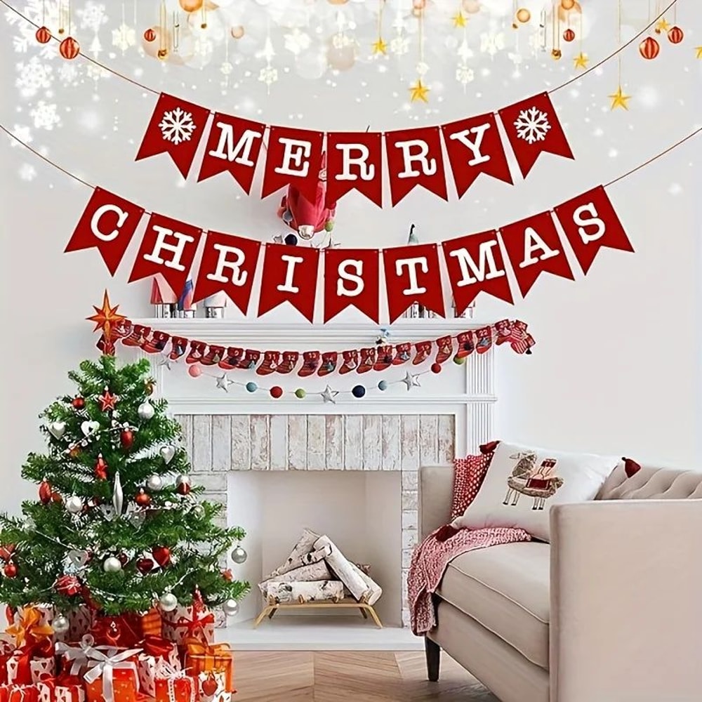 16pcs Christmas Non Woven Bunting Flag Decoration Set 1