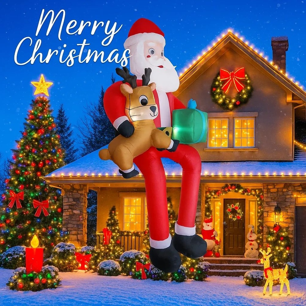 95FT LED Inflatable Santa Reindeer Christmas Yard Decoration 3