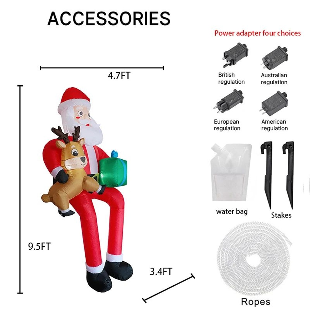 95FT LED Inflatable Santa Reindeer Christmas Yard Decoration 4