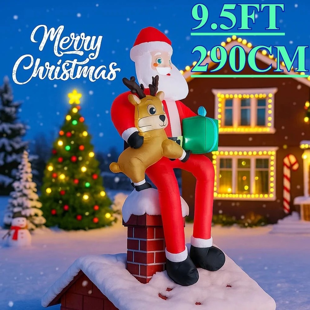 95FT LED Inflatable Santa Reindeer Christmas Yard Decoration 5