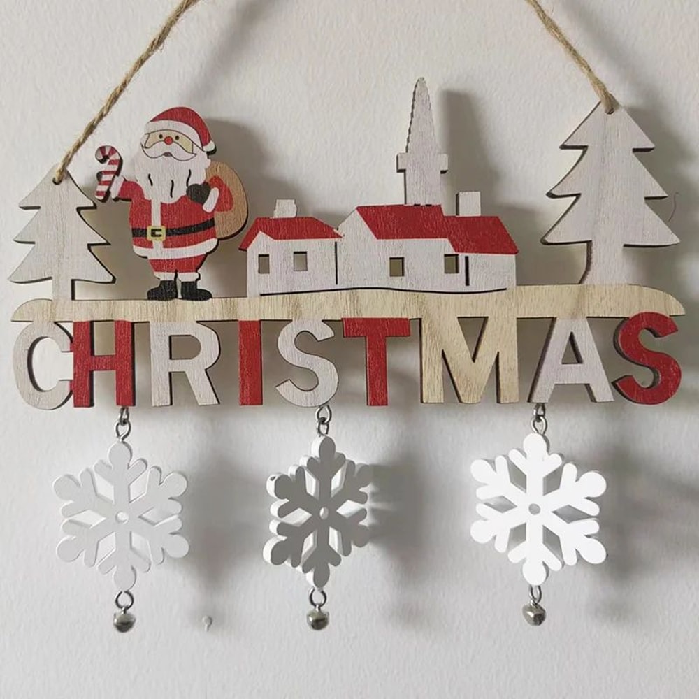 Wooden Santa Snowman Reindeer Christmas Door Hanging Sign 3