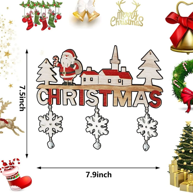 Wooden Santa Snowman Reindeer Christmas Door Hanging Sign 4