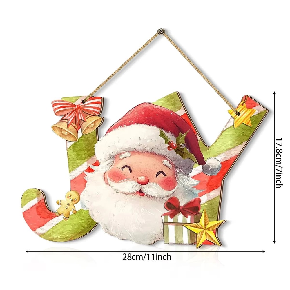 Colorful Joy Wooden Christmas Door Wall Hanging Sign 3