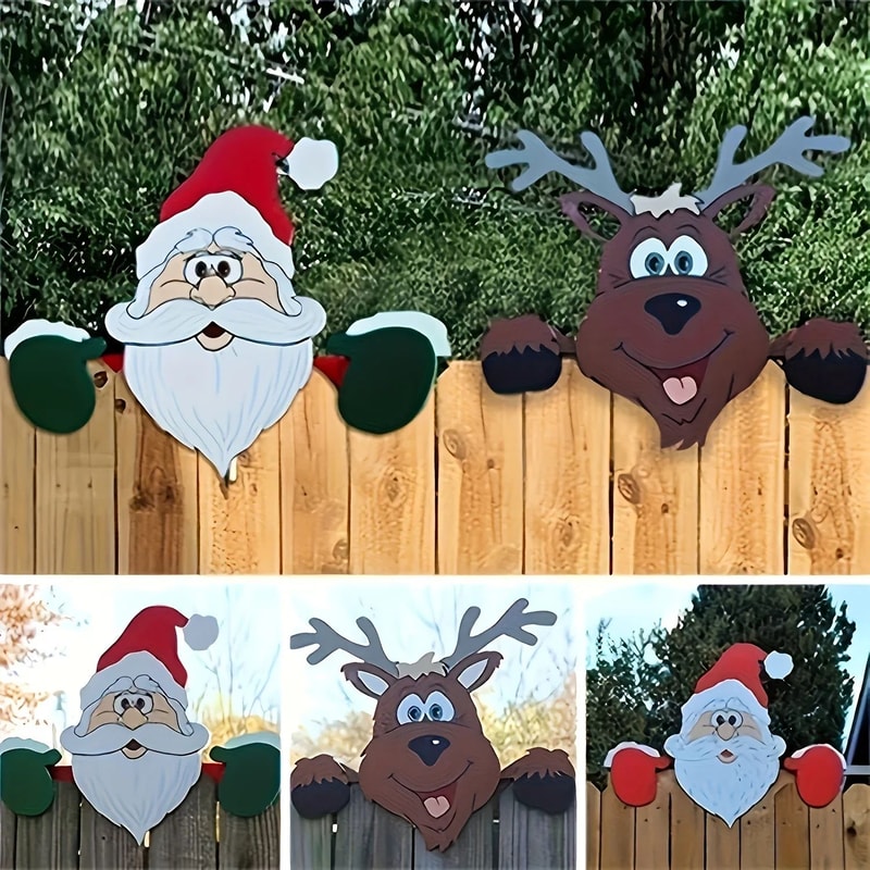 Santa Claus Fence Peeker Christmas Yard Decoration 3
