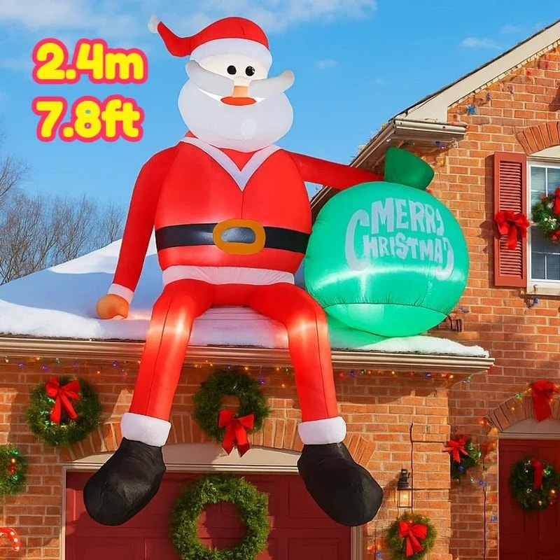 78FT LED Inflatable Santa Claus On Chimney Christmas Yard Decoration 0