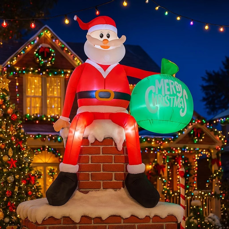 78FT LED Inflatable Santa Claus On Chimney Christmas Yard Decoration 1