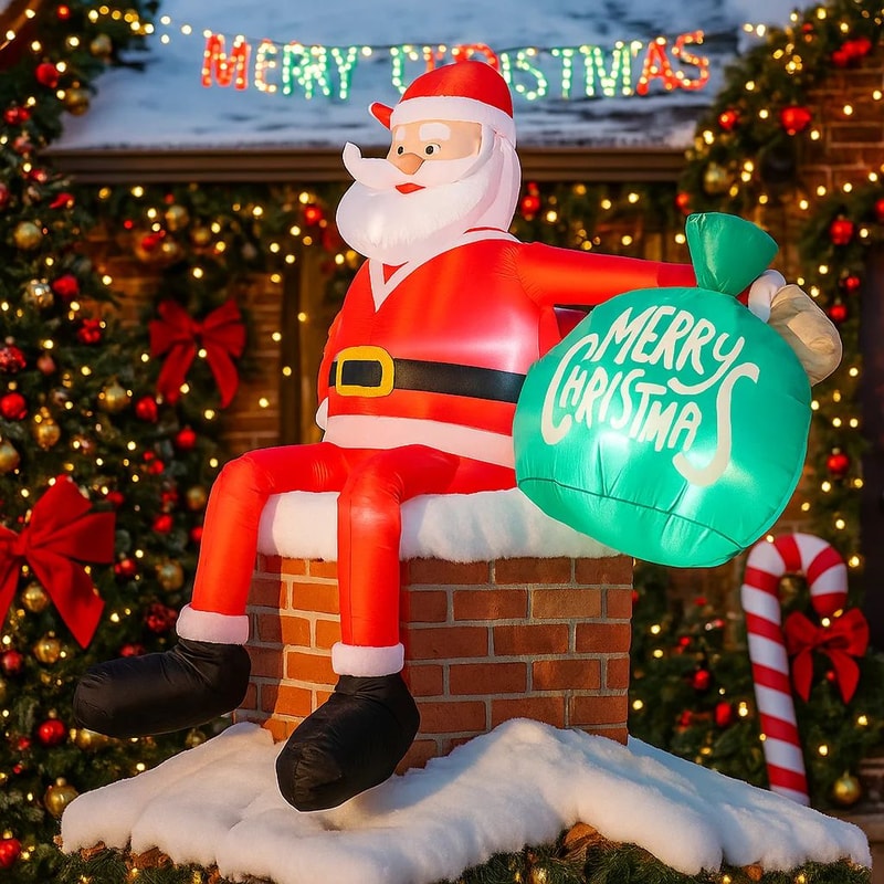 78FT LED Inflatable Santa Claus On Chimney Christmas Yard Decoration 2
