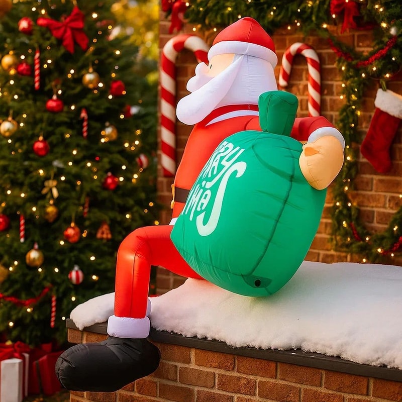 78FT LED Inflatable Santa Claus On Chimney Christmas Yard Decoration 5