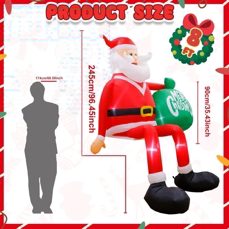 8FT Climbing Santa Inflatable LED Christmas Yard Decoration 1