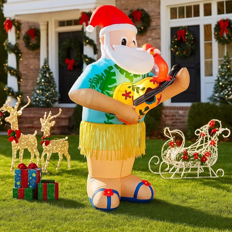 6FT LED Inflatable Hawaiian Santa With Guitar Yard Decoration 1
