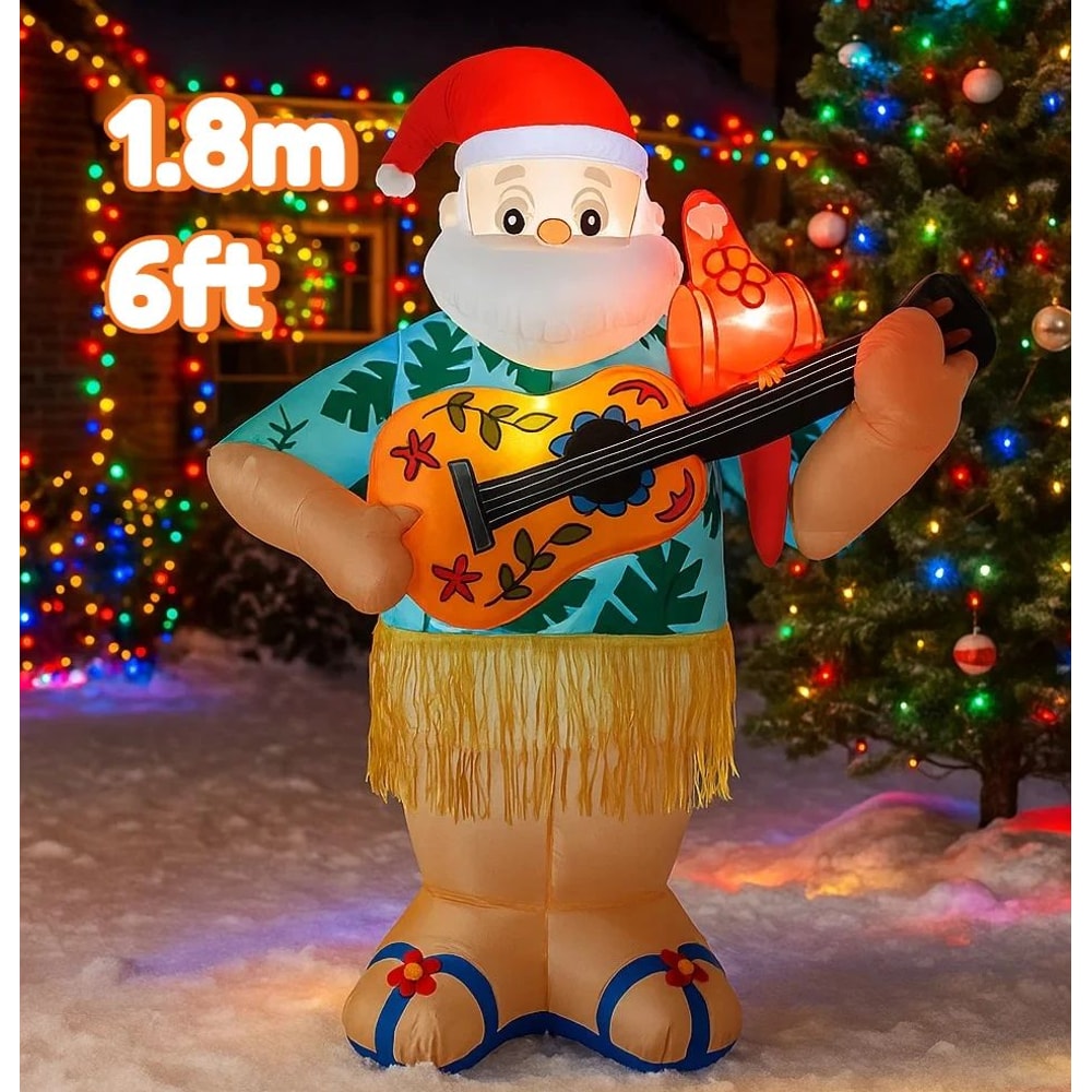 6FT LED Inflatable Hawaiian Santa With Guitar Yard Decoration 5