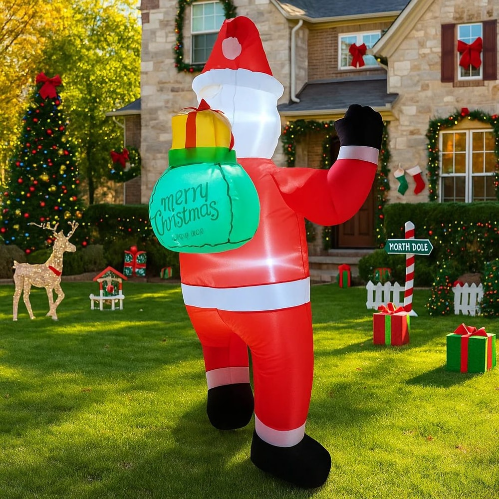49FT LED Inflatable Santa Holding Gift Bag Yard Decoration 4