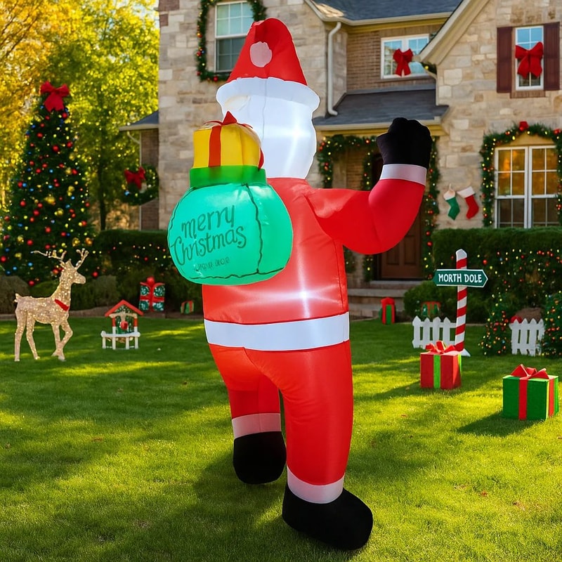 49FT LED Inflatable Santa Holding Gift Bag Yard Decoration 4