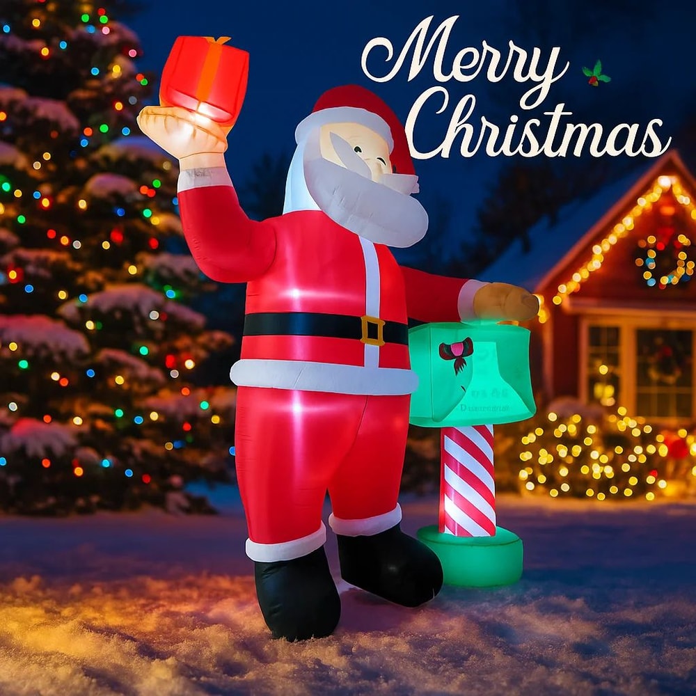 68FT LED Inflatable Santa On Gift Box Christmas Yard Decoration 4