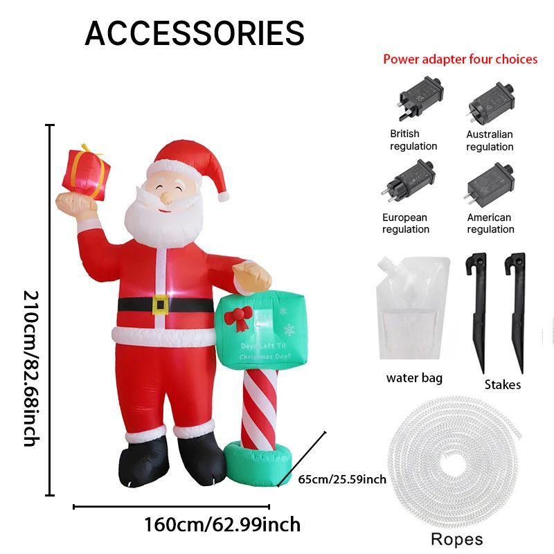68FT LED Inflatable Santa On Gift Box Christmas Yard Decoration 5