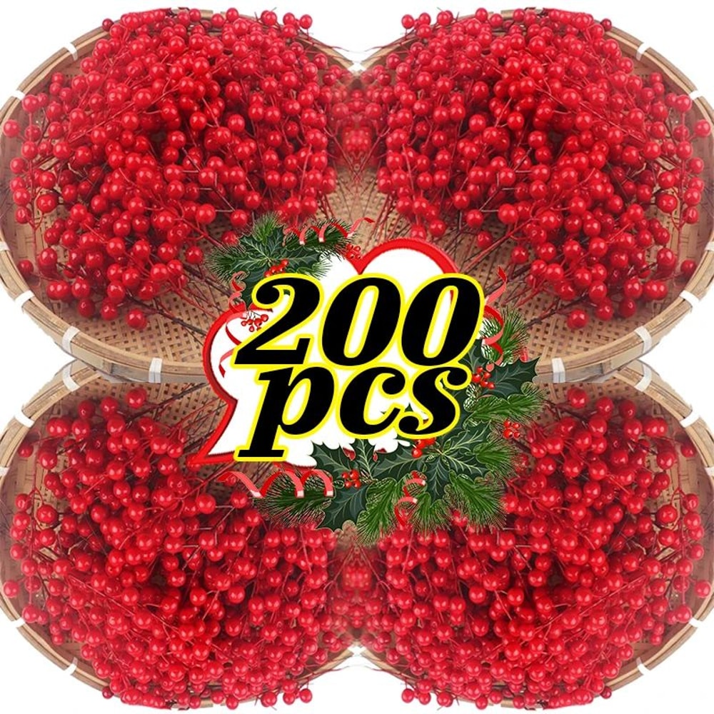Artificial Red Holly Berry Stems For Christmas Tree And Wreath Decor 0