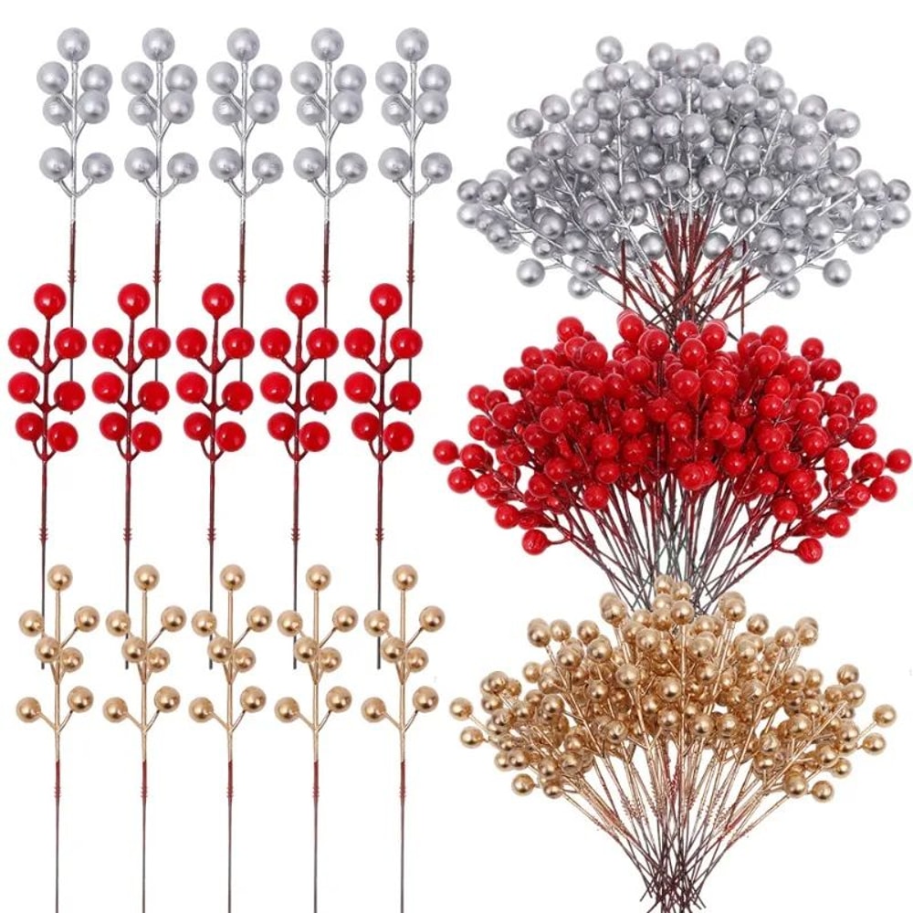 Artificial Red Holly Berry Stems For Christmas Tree And Wreath Decor 6