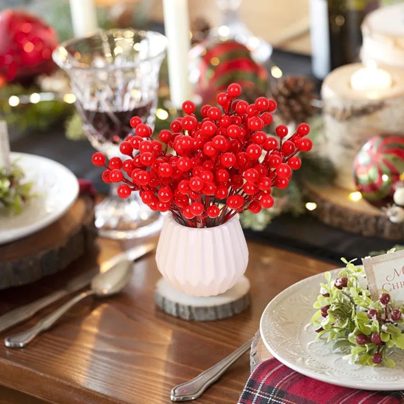 Artificial Red Holly Berry Stems For Christmas Tree And Wreath Decor 9