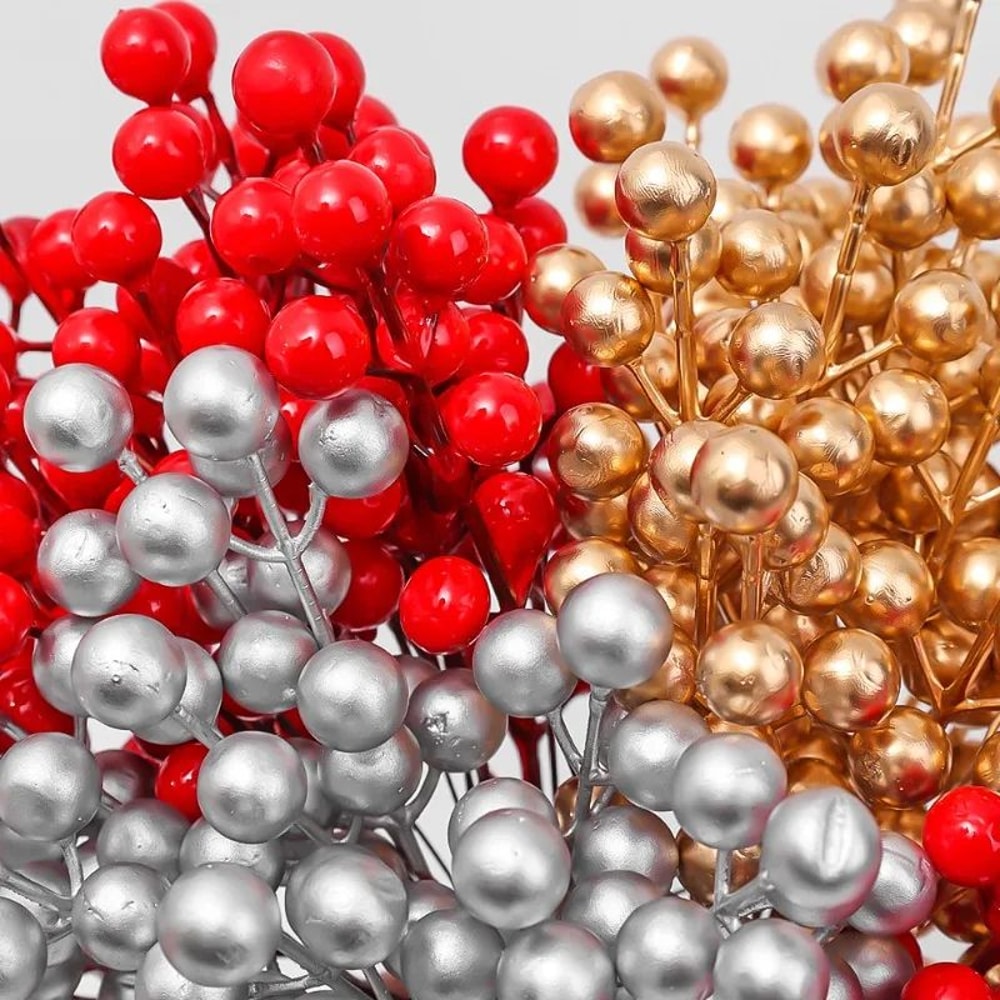 Artificial Red Holly Berry Stems For Christmas Tree And Wreath Decor 10