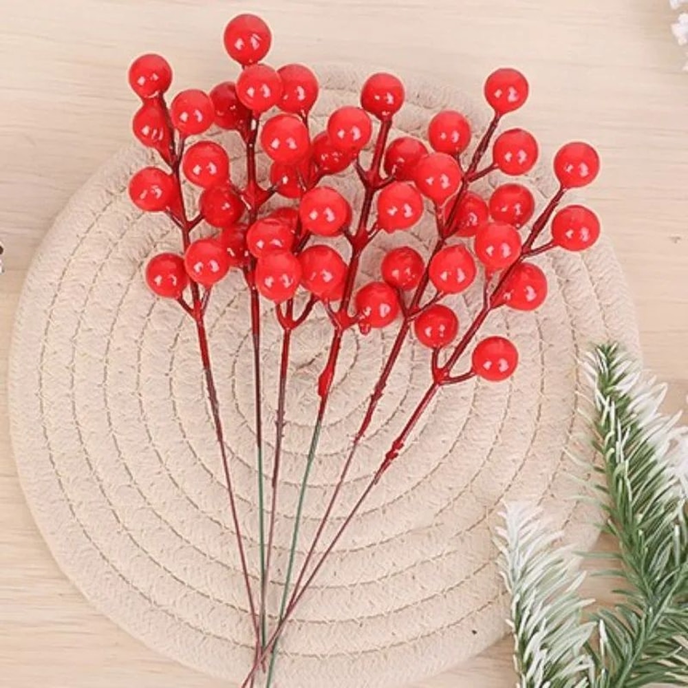 Artificial Red Holly Berry Stems For Christmas Tree And Wreath Decor 14