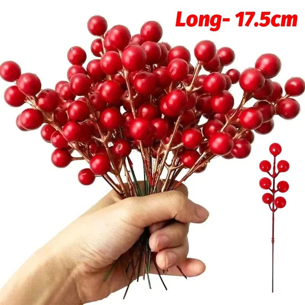 Artificial Red Holly Berry Stems For Christmas Tree And Wreath Decor 18