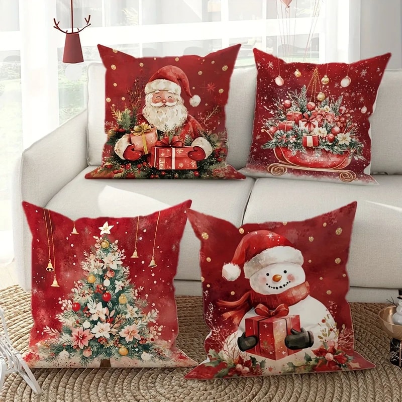 Christmas Santa Snowman Pillow Cover For Sofa And Home Decor 3