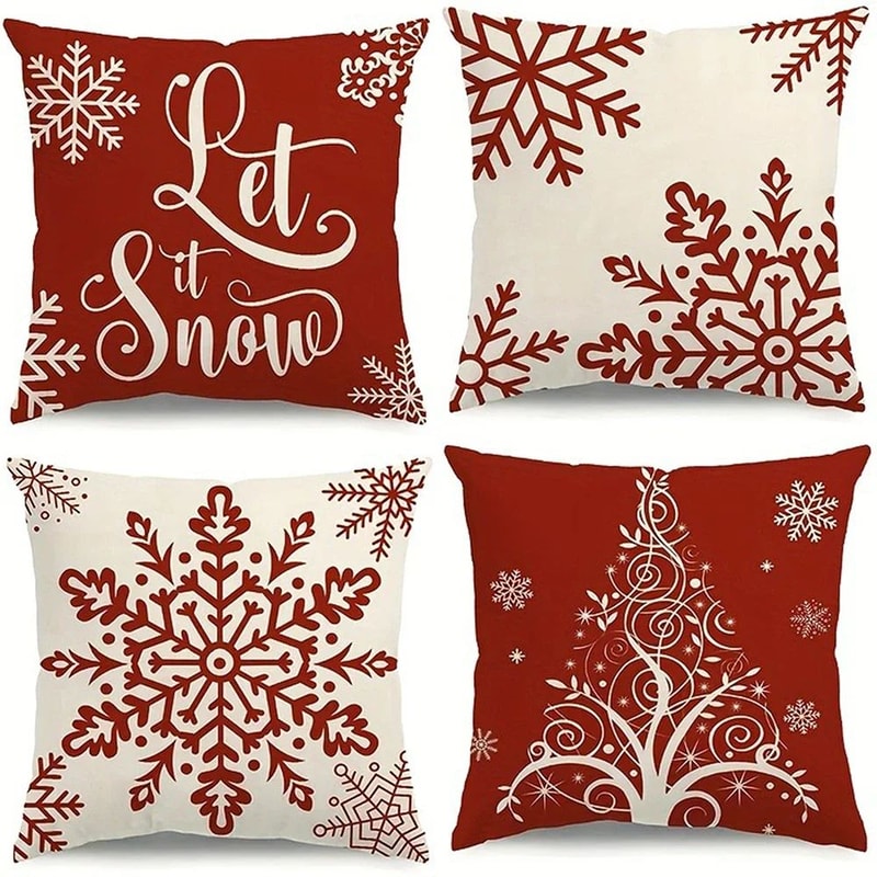 Red Snowflake Christmas Tree Pillow Cover For Sofa Decor 0