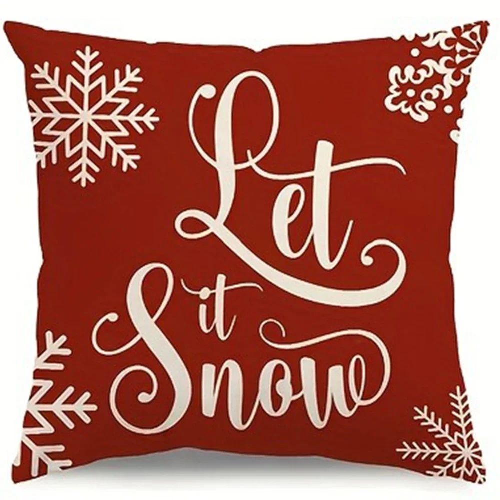 Red Snowflake Christmas Tree Pillow Cover For Sofa Decor 8