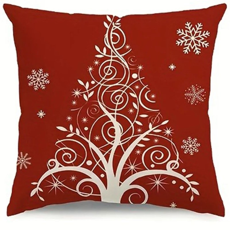 Red Snowflake Christmas Tree Pillow Cover For Sofa Decor 6