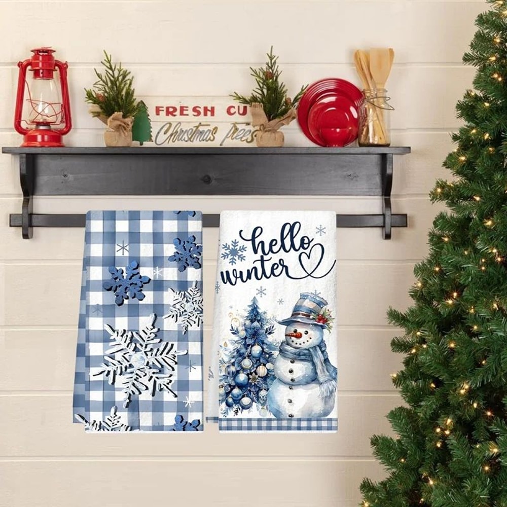 Merry Christmas Snowman Kitchen Towels Set 2