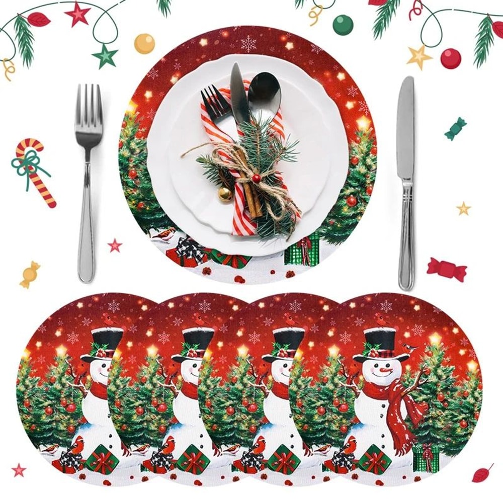 Christmas Santa Snowman Linen Placemat Table Mat 2