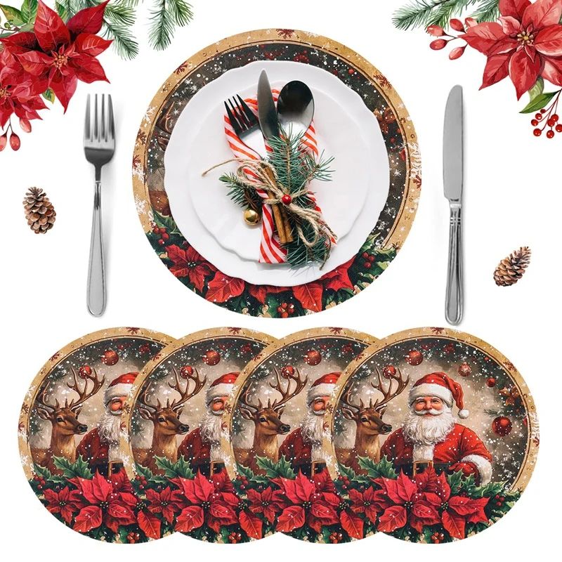 Christmas Santa Snowman Linen Placemat Table Mat 5