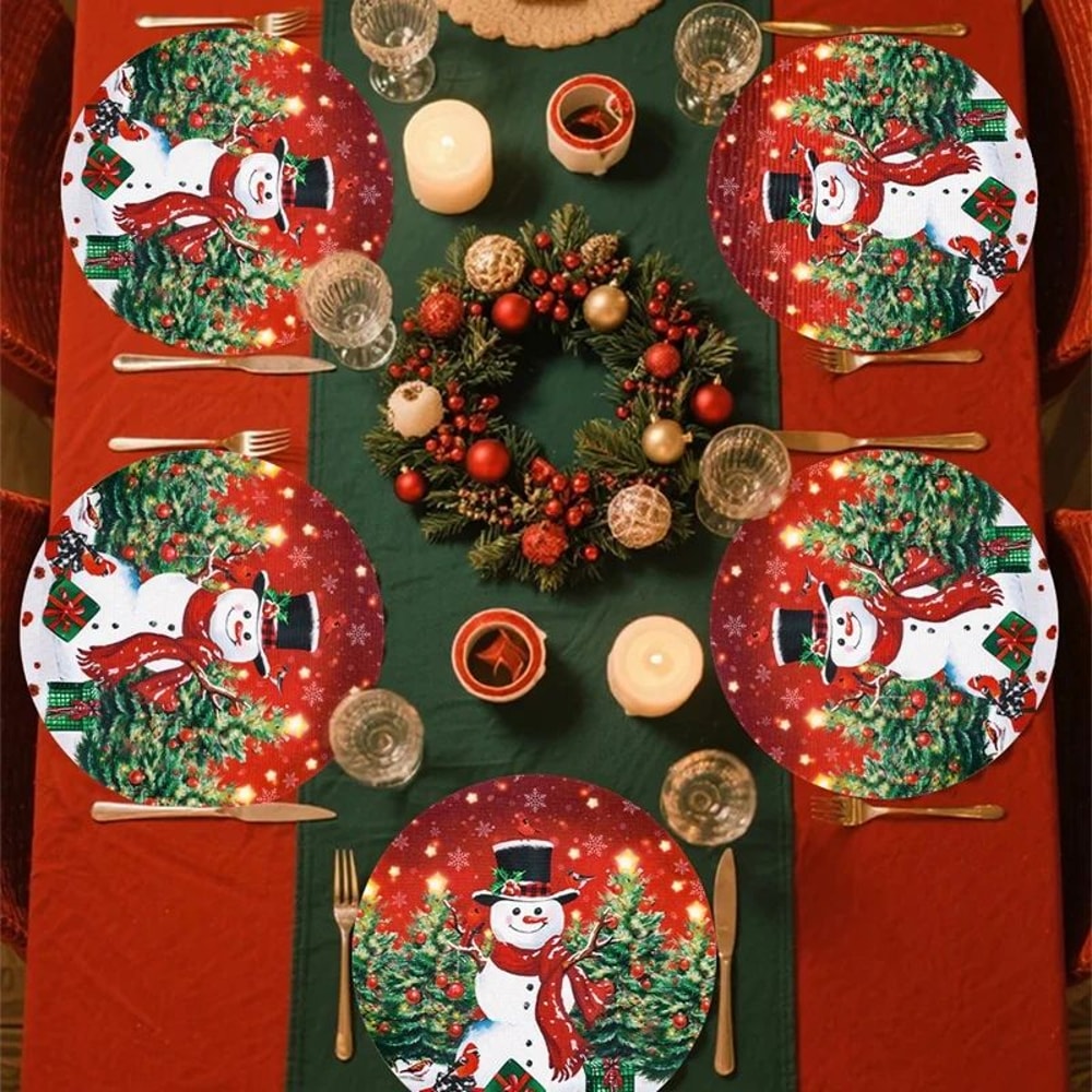 Christmas Santa Snowman Linen Placemat Table Mat 7