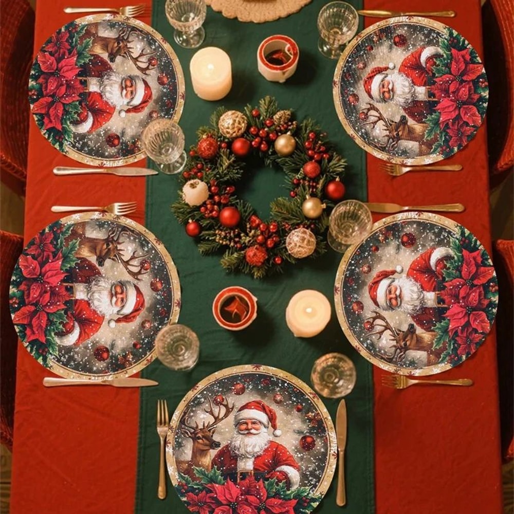 Christmas Santa Snowman Linen Placemat Table Mat 8