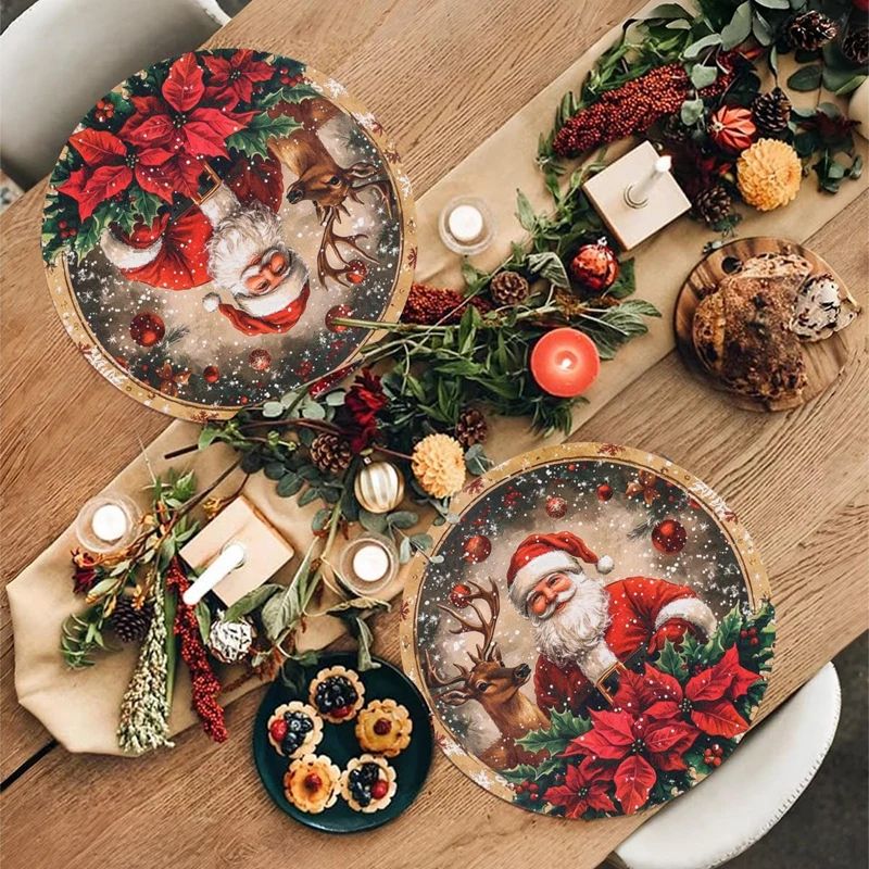 Christmas Santa Snowman Linen Placemat Table Mat 10