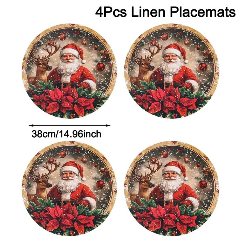Christmas Santa Snowman Linen Placemat Table Mat 11