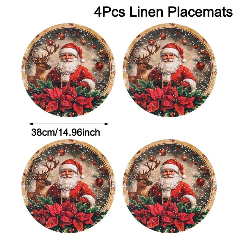 Christmas Santa Snowman Linen Placemat Table Mat 11
