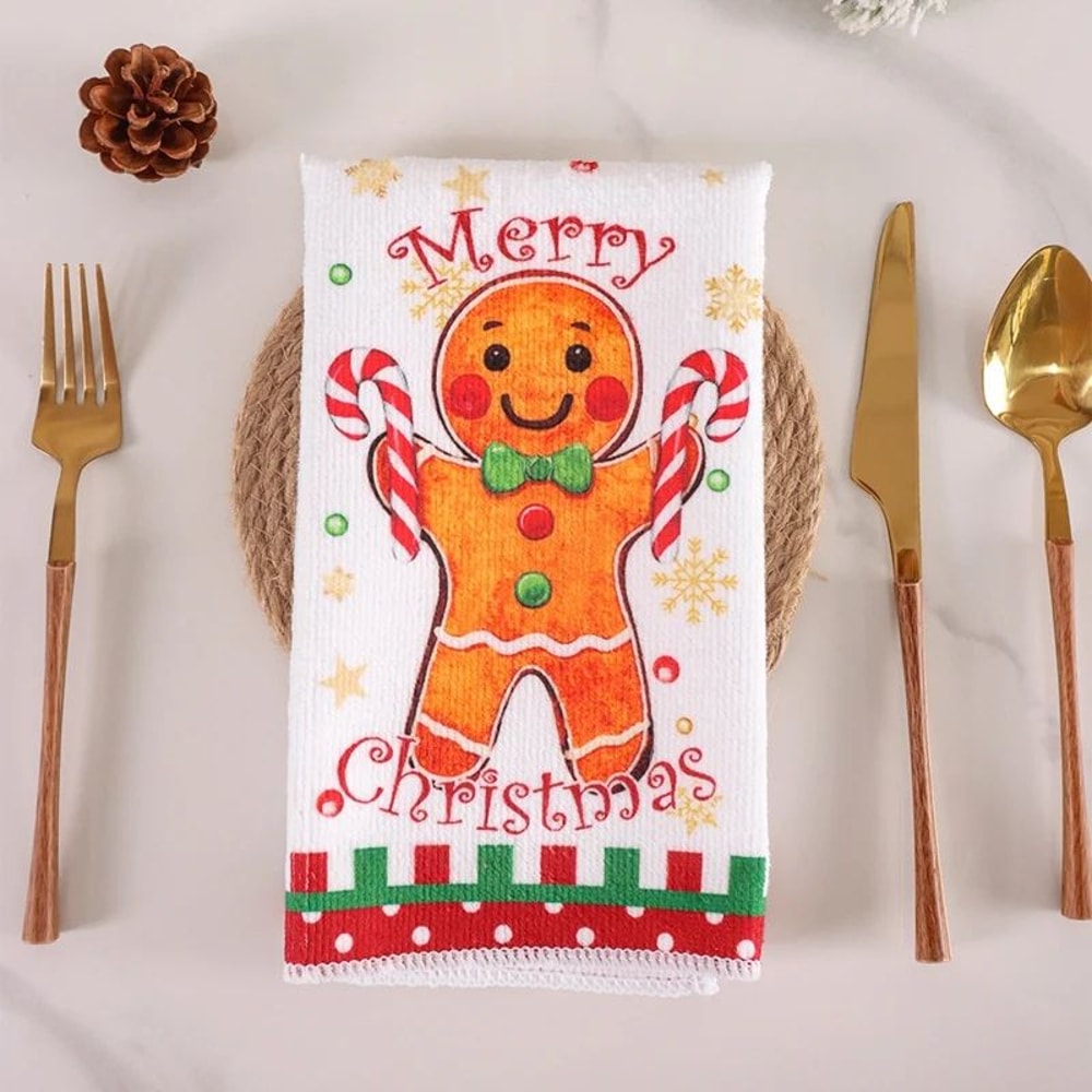 Merry Christmas Gingerbread Man Kitchen Towels Set 2