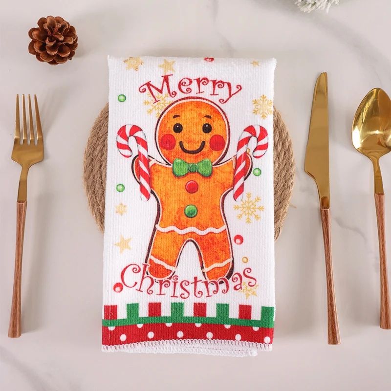 Merry Christmas Gingerbread Man Kitchen Towels Set 2