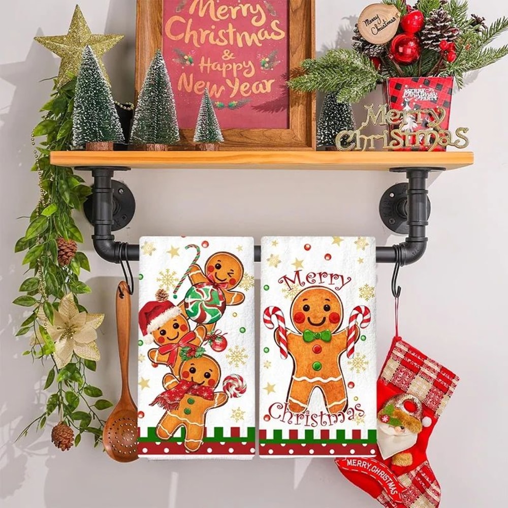 Merry Christmas Gingerbread Man Kitchen Towels Set 3