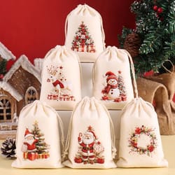 christmas linen drawstring gift bags set