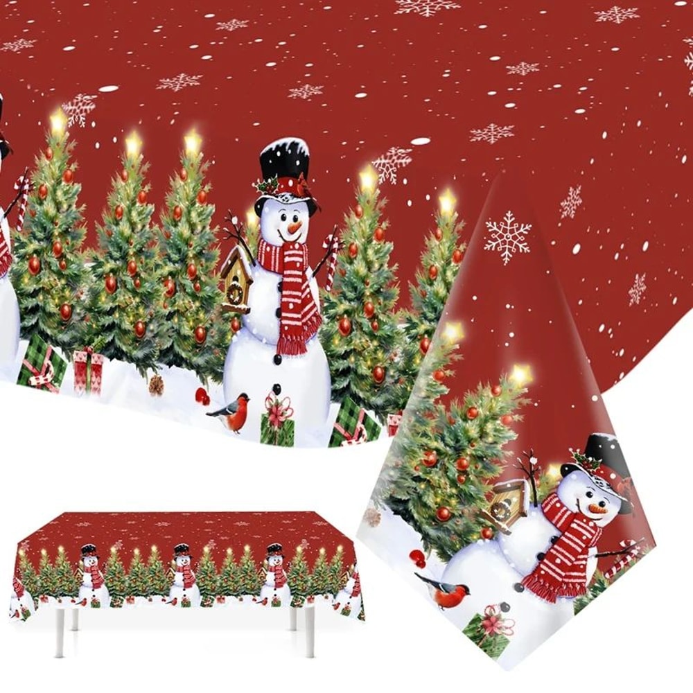 Merry Christmas PE Tablecloth Holiday Party Table Cover 0