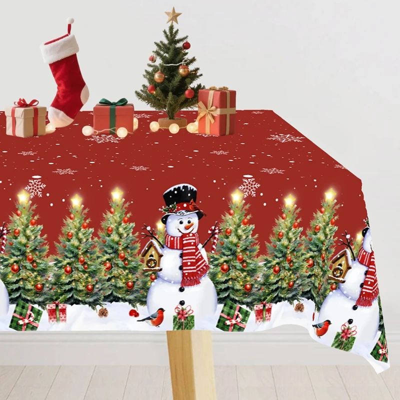 Merry Christmas PE Tablecloth Holiday Party Table Cover 1
