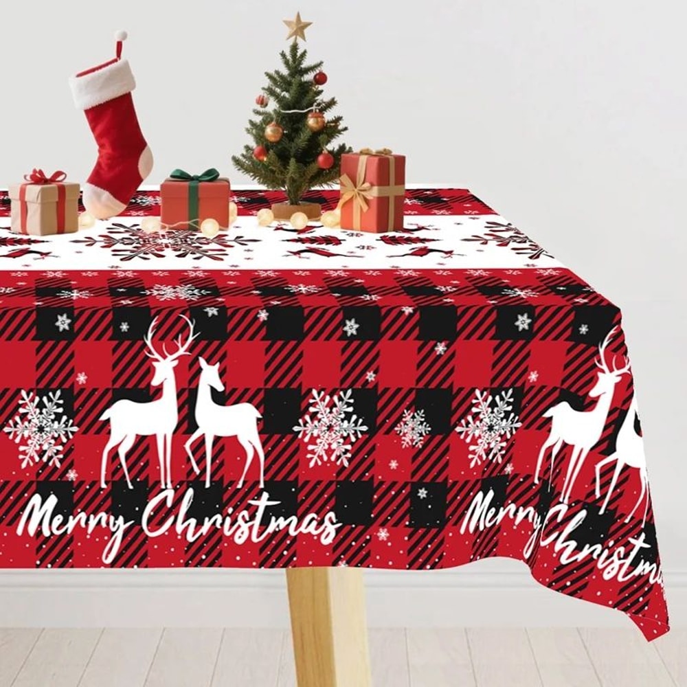 Merry Christmas PE Tablecloth Holiday Party Table Cover 5